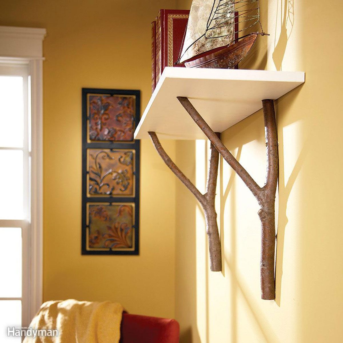 Build a tree branch shelf