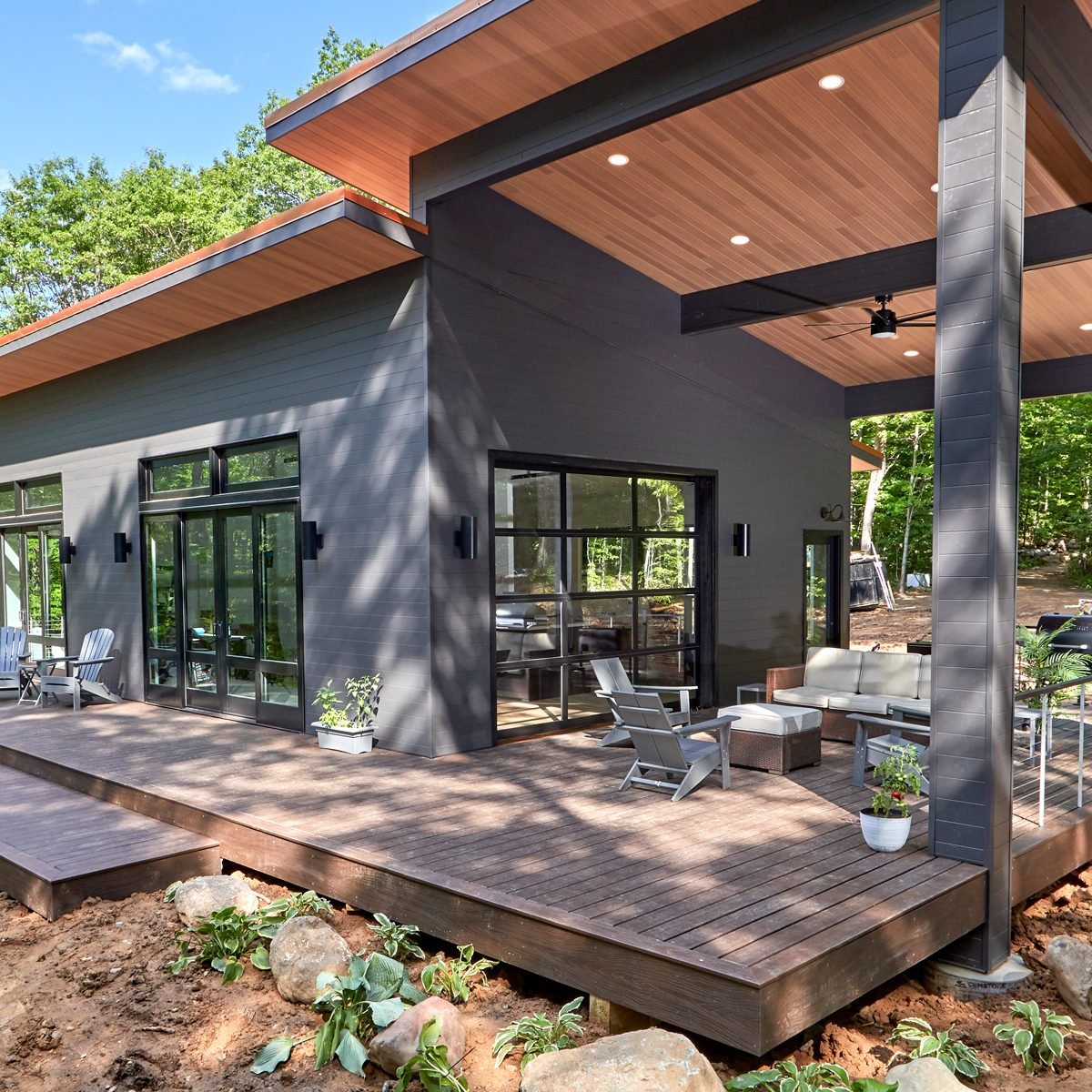 Outdoor view of the deck on the Family Handyman Getaway 2021 House