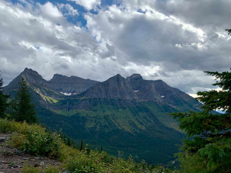 A view of mountains with glaciers in Glacier National Park, Montana