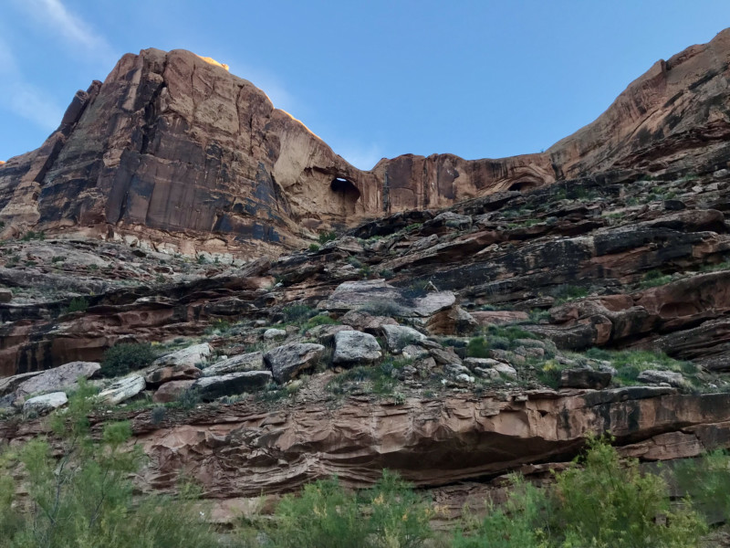 View of an arch from the Moab Canyon Pathway in Moab, UT