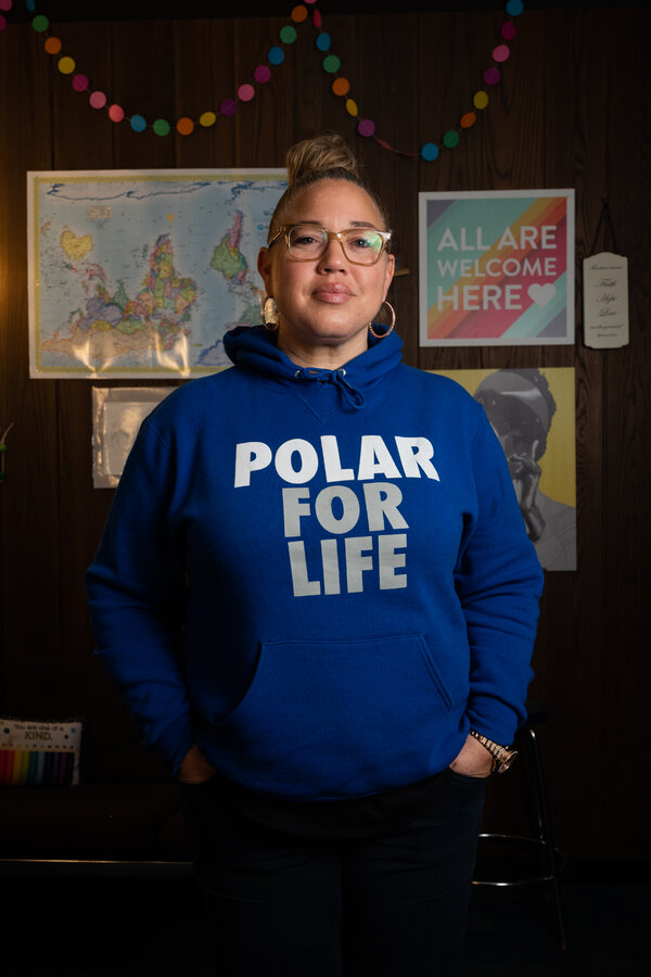 Mauri Friestleben, the principal of North Community High, in her office. The school&rsquo;s mascot is a polar bear.