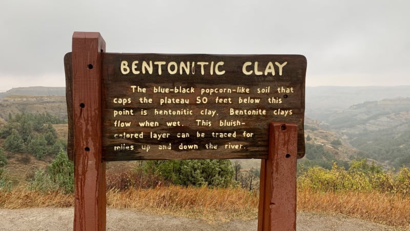 An informational sign about Bentontic Clay in Theodore Roosevelt National Park