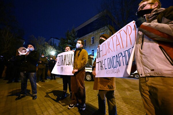 People protesting against the Kazakh government outside the Kazakhstan Embassy in Kiev, Ukraine, on Thursday.