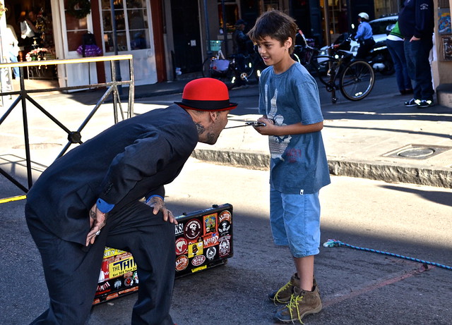 sword swallowers at the french quarters in new orleans