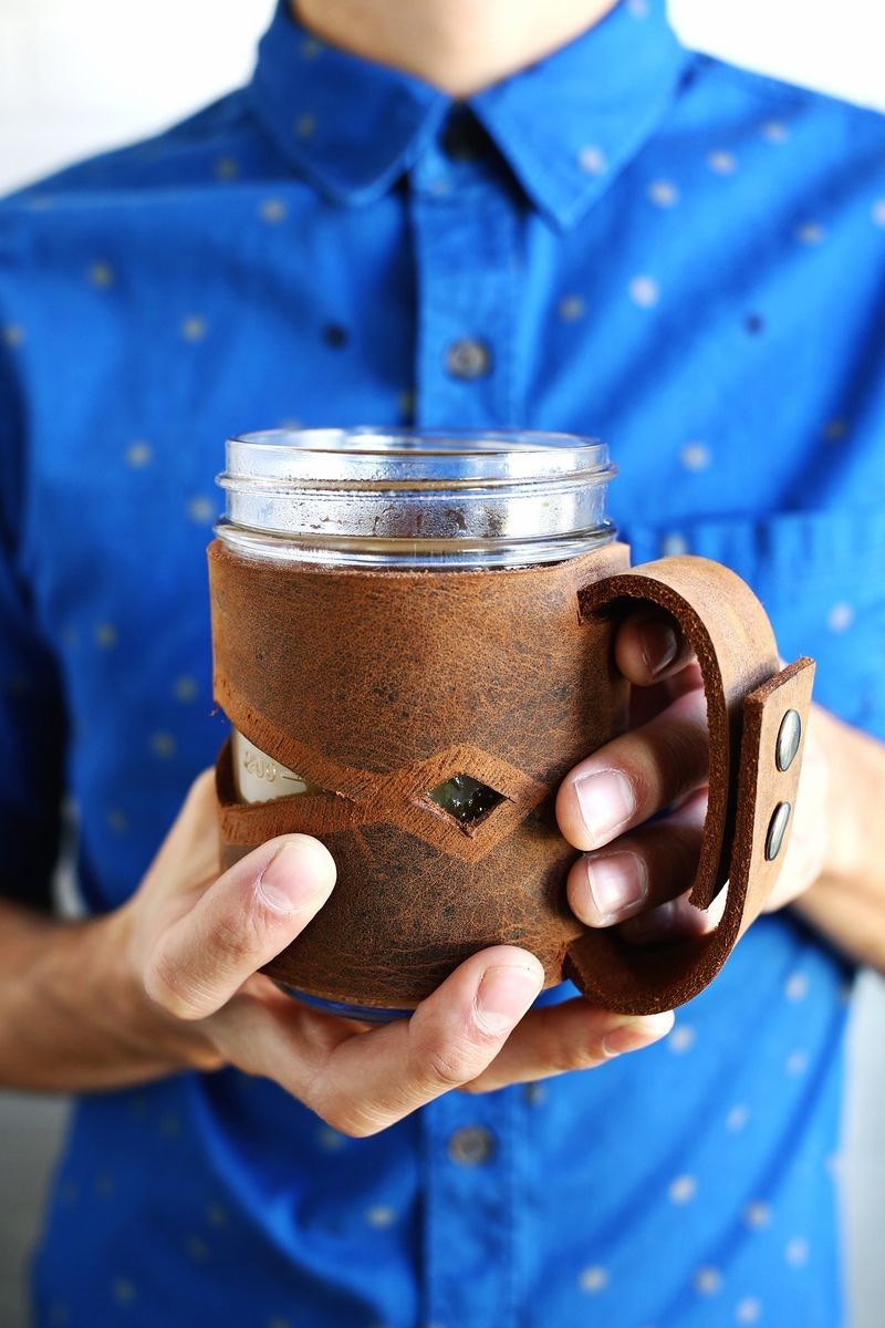 Diy leather mason jar sleeve