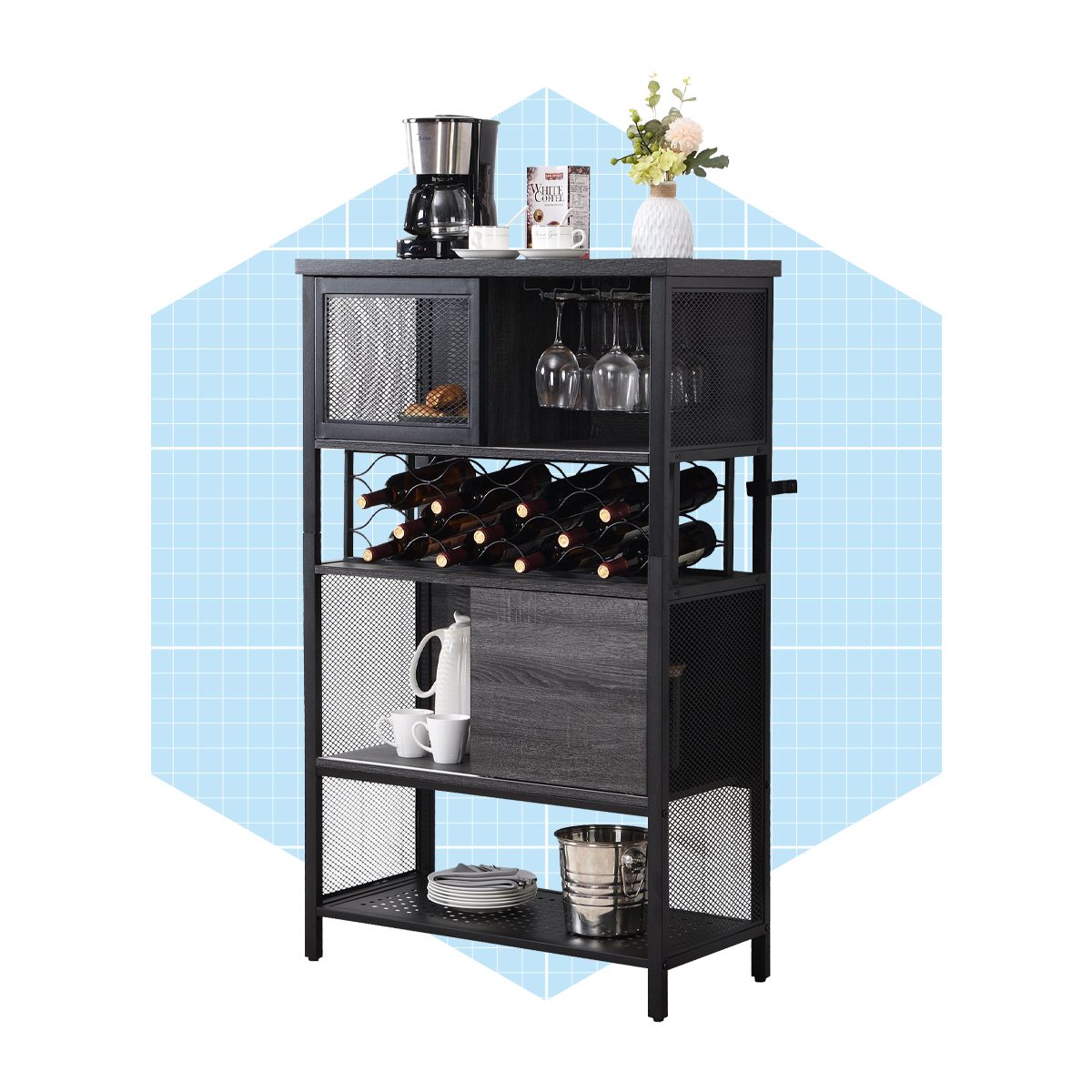 Industrial Wine Bar Cabinet For Liquor And Glasses Ecomm Walmart.com