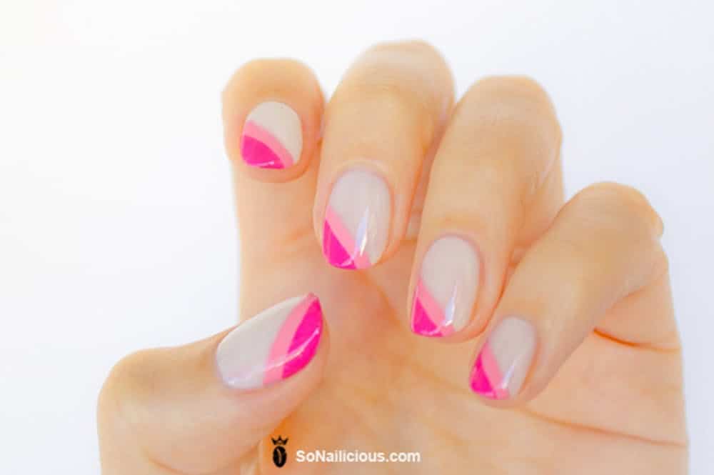 Pink Diagonal French Tip - Valentine's Day Nail Ideas