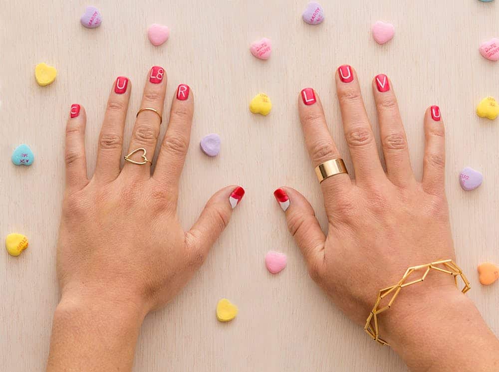 Conversation Heart Inspired Valentine's Day Nails