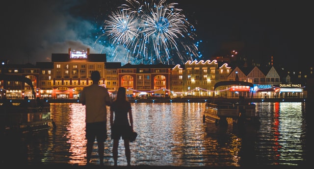 a couple watching fireworks in kissimmee