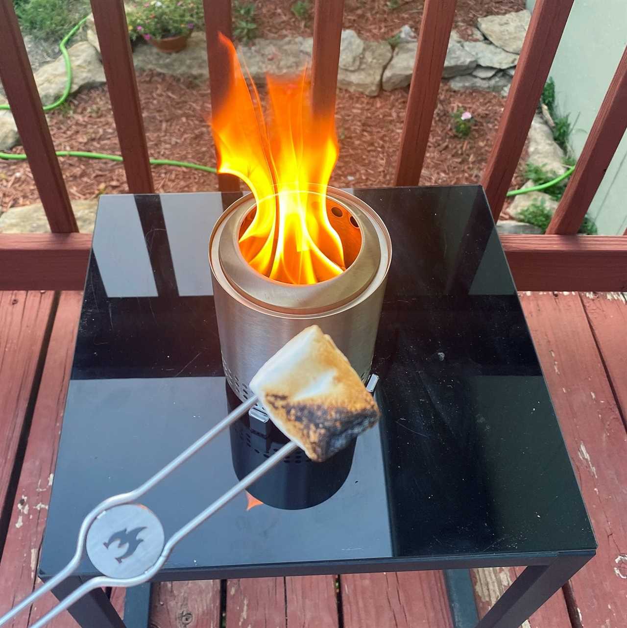 Solo Stove Mesa and a marshmallow being roasted