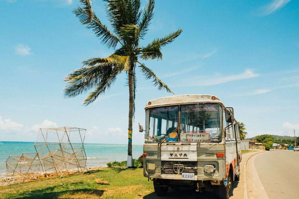 old bus near the beach in jamaica