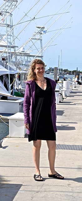 woman outside marina buffet in west palmb beach