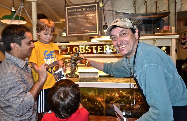 Petting Lobsters - The thing to do at Union Oyster House, Boston MA