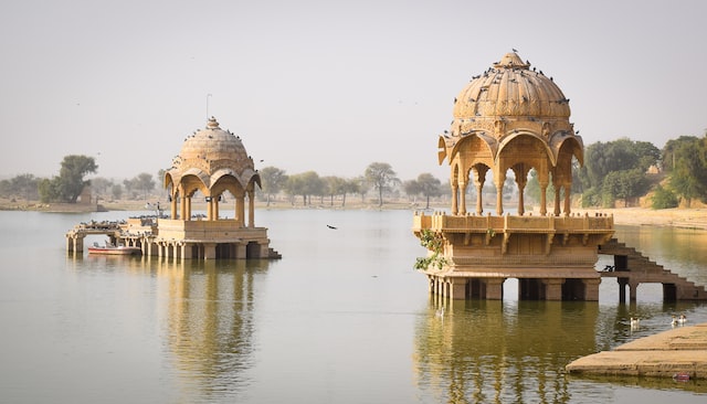 on water buildings in jaisalmer, india