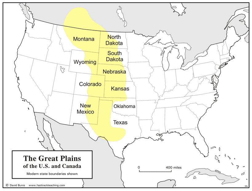 United States map showing where the Great Plains are located