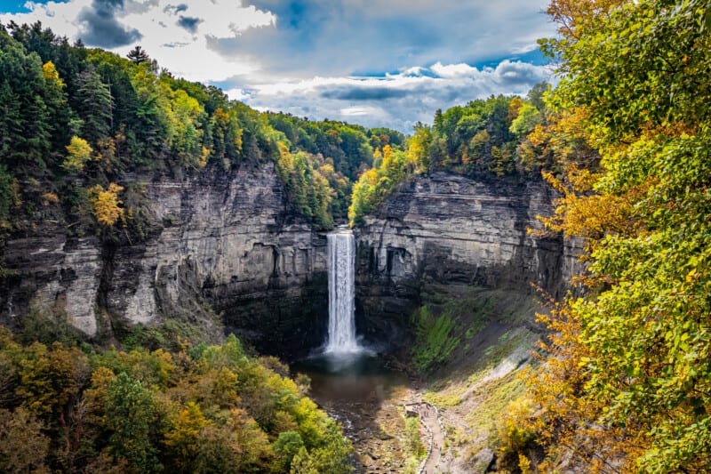 Taughannock Falls during the Autumn leaf color change in the Finger Lakes region of upstate New York.