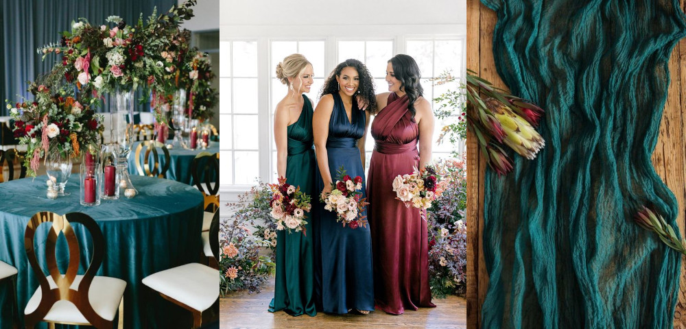 Burgundy and teal in weddings