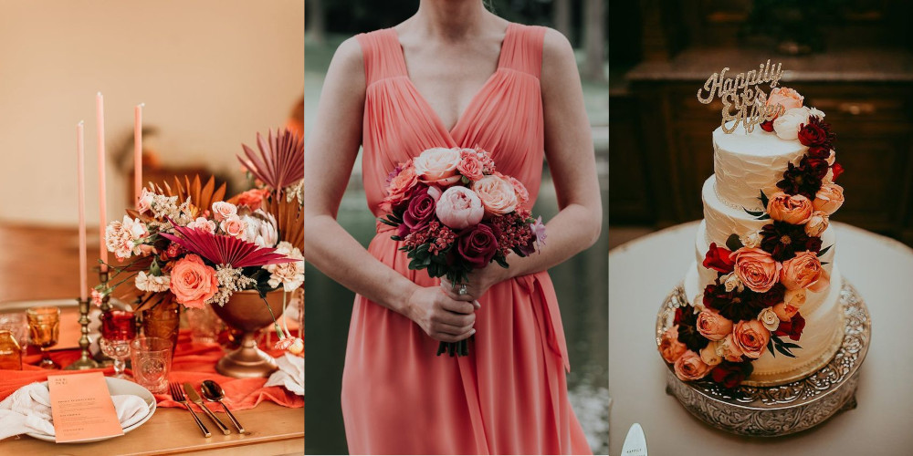 Burgundy and coral in weddings