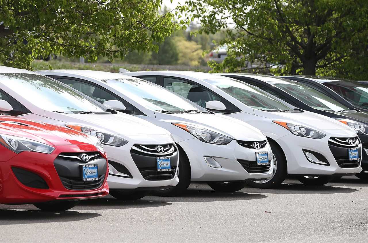 Brand New Hyundais Sit at Hyundai Dealership 